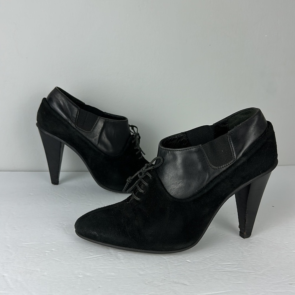 All Saints Black Suede & Leather Heeled Ankle Boots